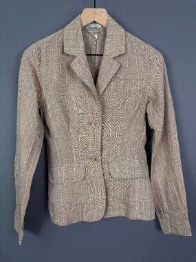 R 100% Linen Striped Blazer Jacket Taupe Tan Size 4